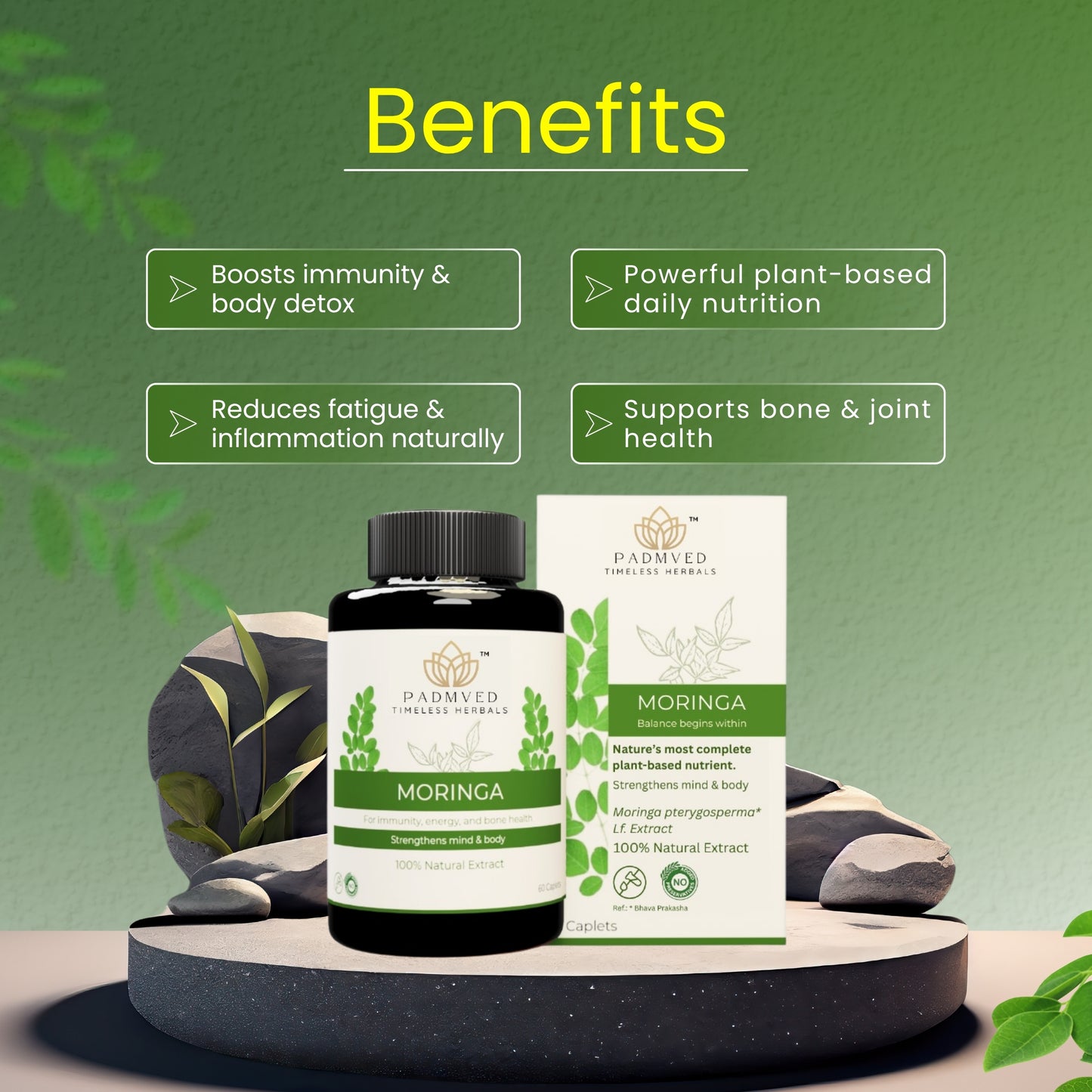 Padmved Moringa | Bone & Joint Wellness, Immunity Booster & Antioxidant Support | 100% Natural Extract | 60 Vegan Tablets