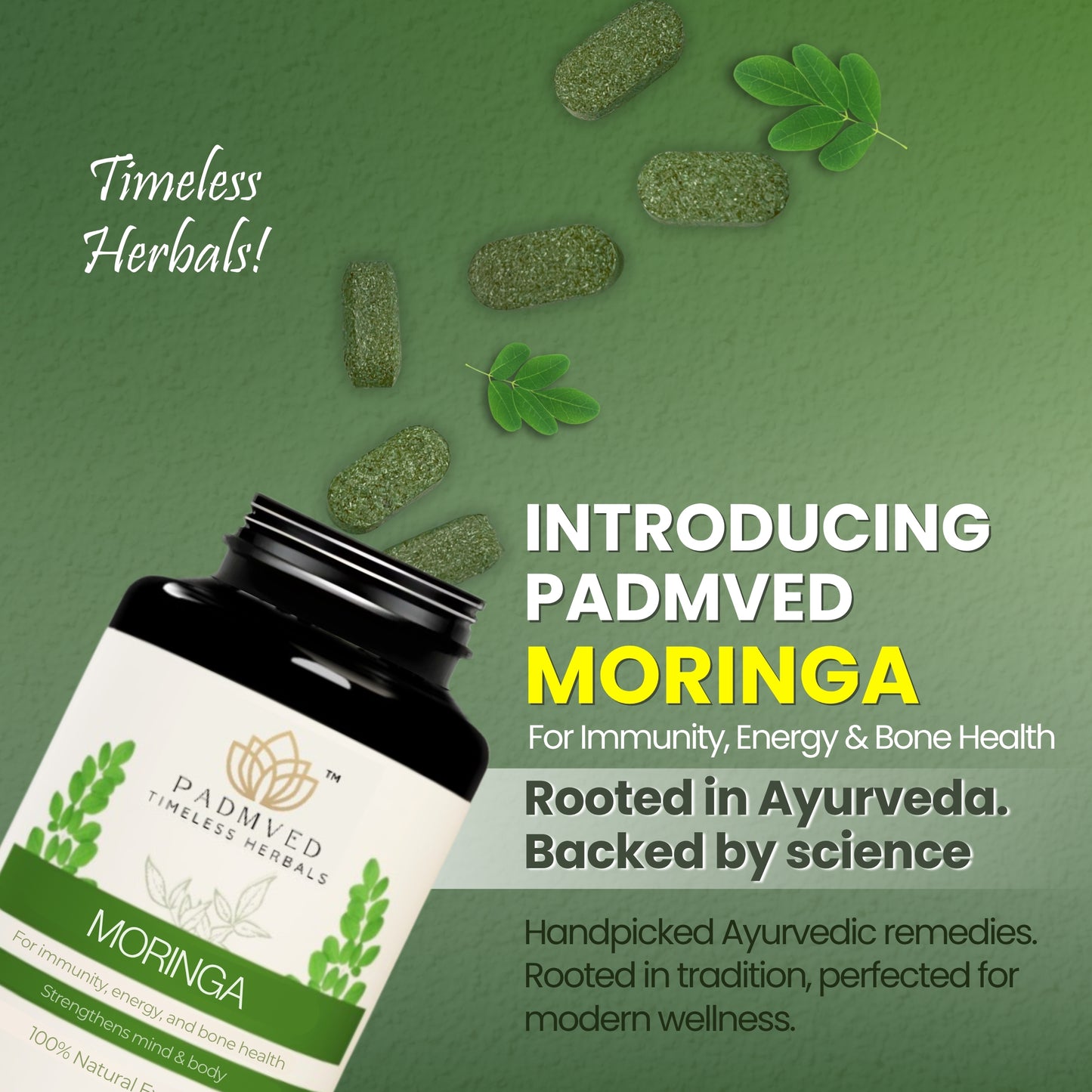 Padmved Moringa | Bone & Joint Wellness, Immunity Booster & Antioxidant Support | 100% Natural Extract | 60 Vegan Tablets