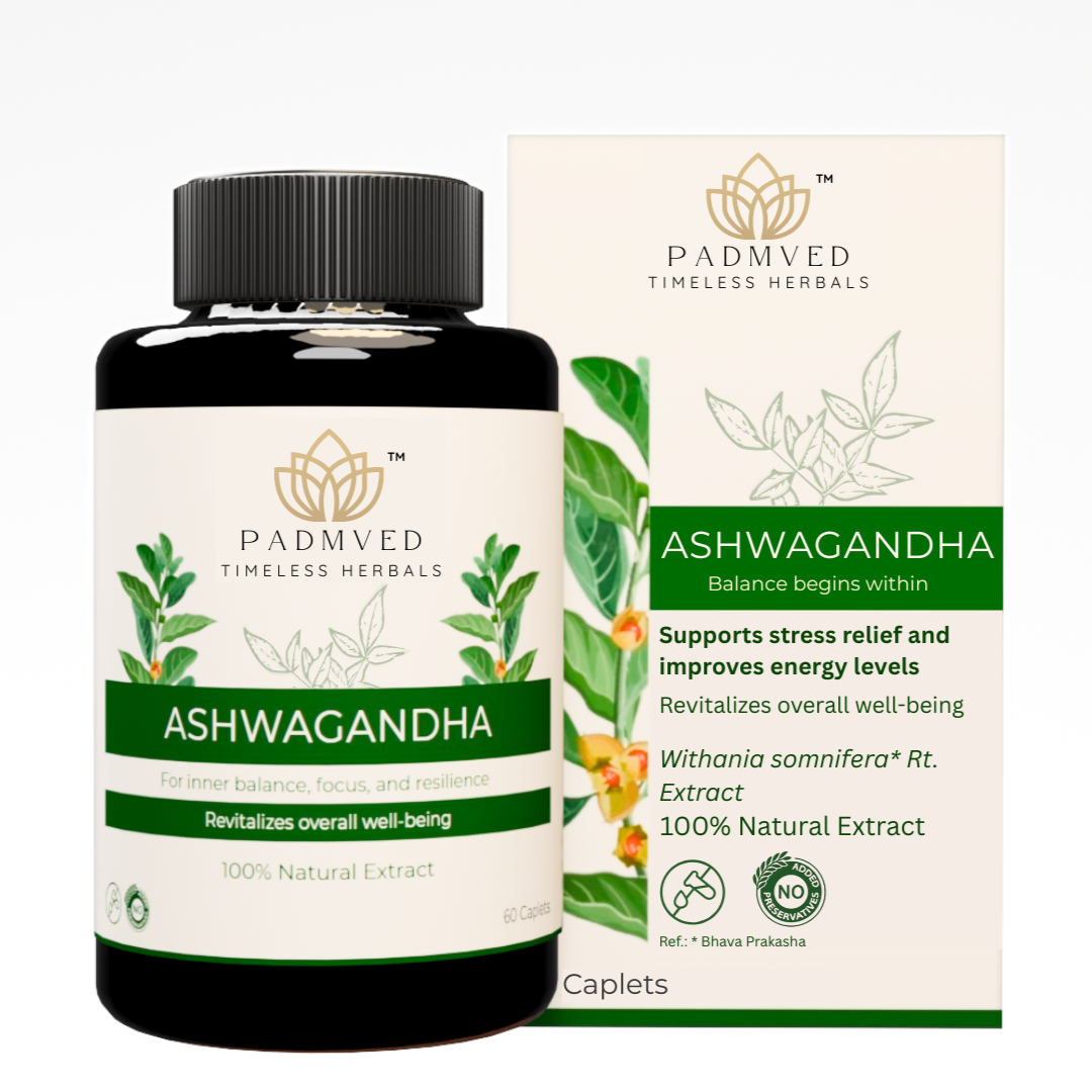 Padmved Ashwagandha | Natural Stress Support, Energy & Immunity Booster | 100% Natural Extract | 60 Vegan Tablets